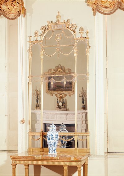 Side-table and pier glass, carved and gilded, designed by Robert Adam, 1777 by English School